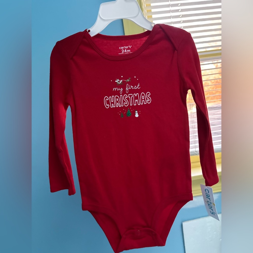 🍎 2 for $18 Carter’s My 1st Christmas Baby Long Sleeve Bodysuit Red 24m NWT
